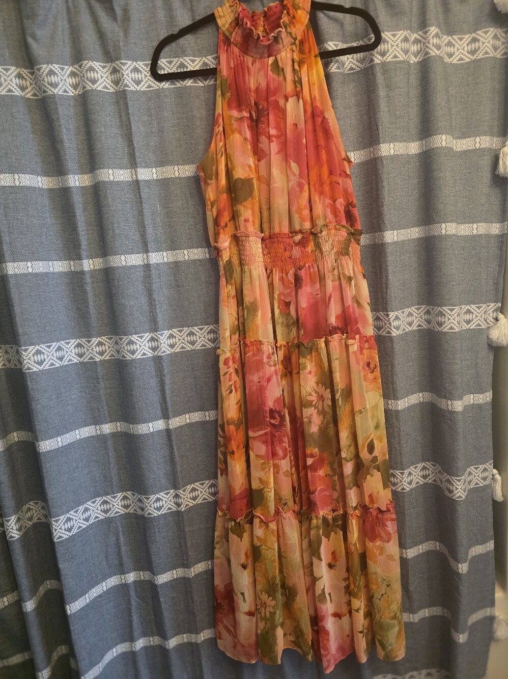 Taylor Floral Cottagecore Maxi Dress Smocked Waist Tiered Boho Romantic Size 14